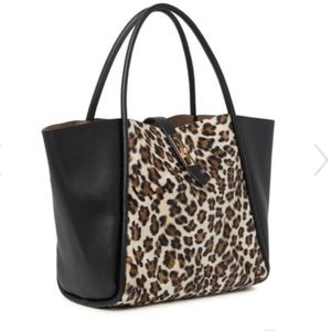 Un Billion Leather Leopard Print Tote Bad & Pouch